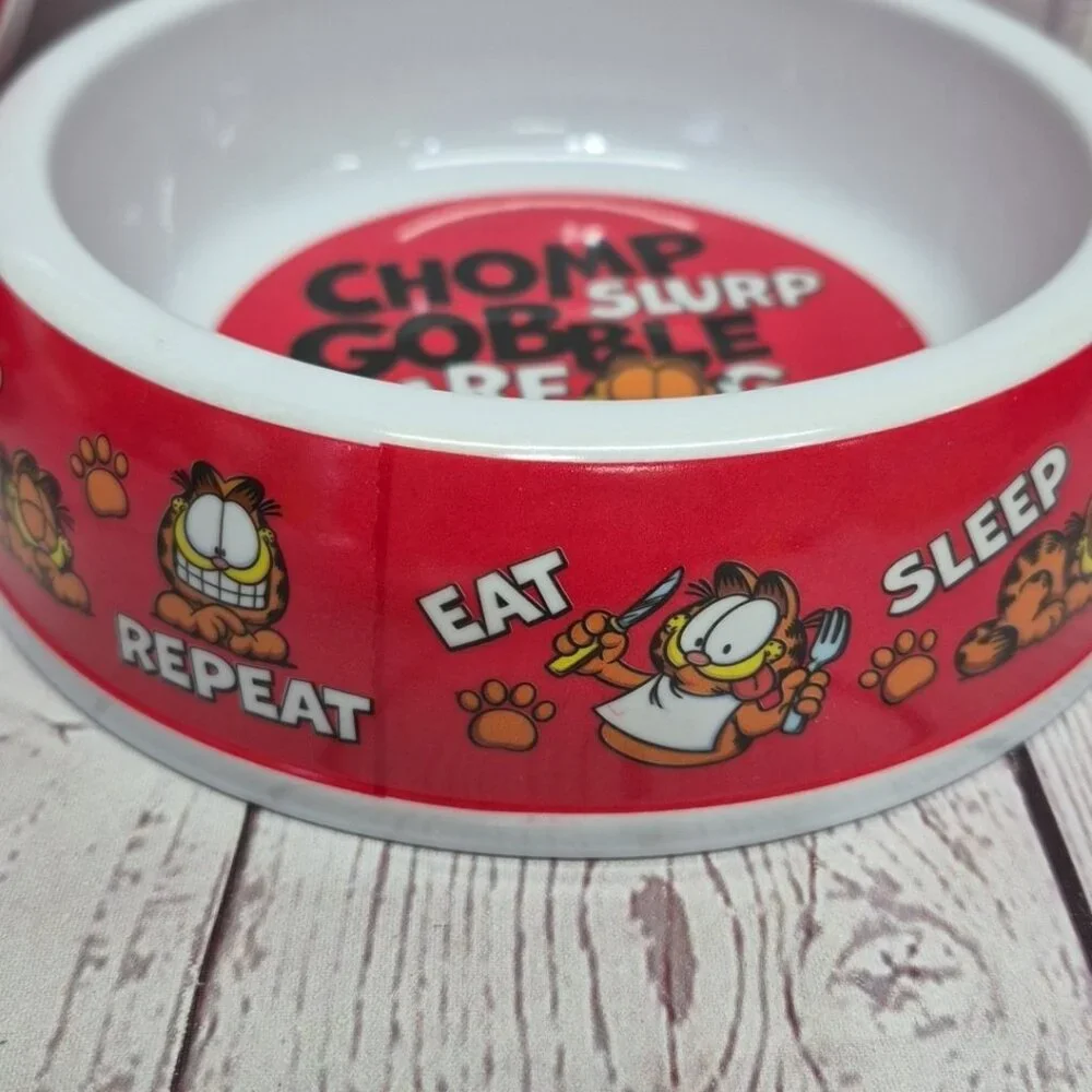 Nickoledin Garfield Bowl Dog Cat Food Water Dish, Red, 7in, Lot Of 2